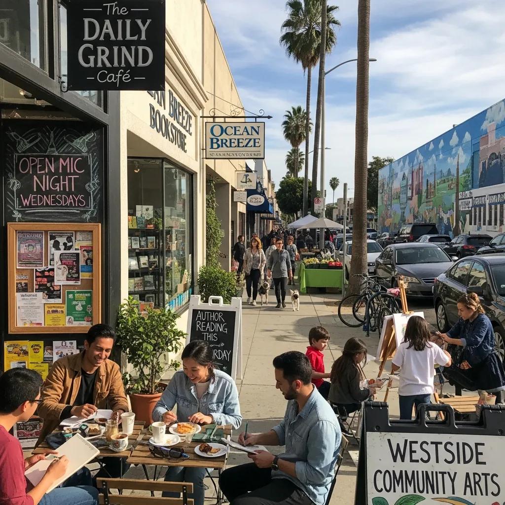 Vibrant street scene in Westside LA highlighting local businesses and community engagement